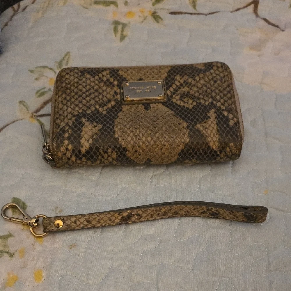 Michael Kors Tan Snake Print Wristlet‎